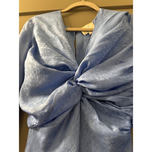 Rebecca De Ravenel Blue Long-Sleeve Jacquard Maxi Dress With Twist Knot Detail S - Picture 5 of 8